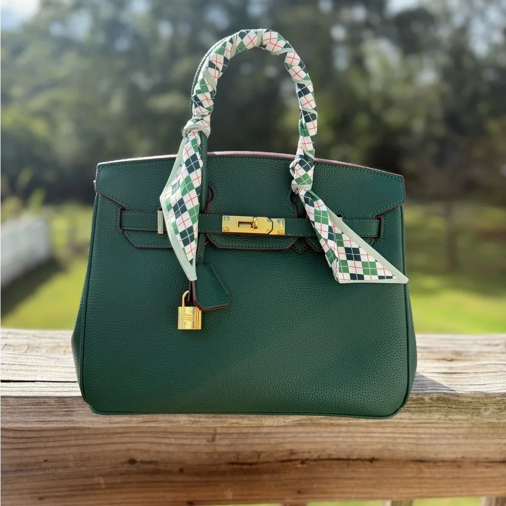 Green Handbag with Gold Accents - Picture 2 of 5